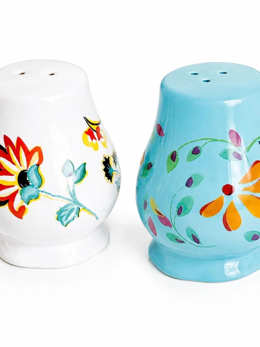 Pioneer Woman Flea Market Floral Salt and Pepper Shaker Set Turquoise Stoneware